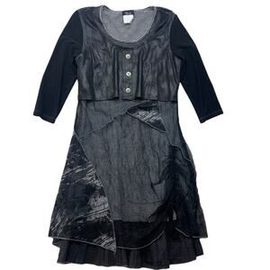 Bali size 6 small y2k dress artsy patchwork boho unique Black White mesh vest hi